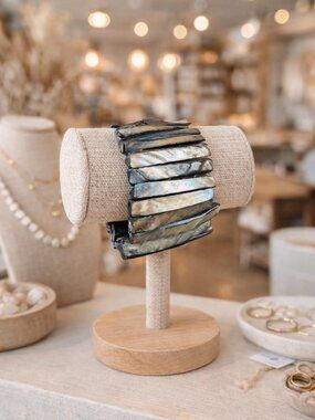 Vintage Abalone Shell Bracelet Wide Boho Coastal Statement